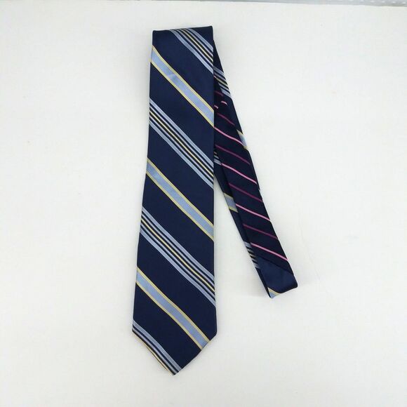 Tommy Hilfiger Mens Necktie 100% Silk Blue Gold Striped Tie - 58" x 3.75" - Picture 4 of 8